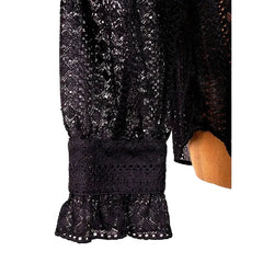 Close-up of black lace fabric with a blurred background