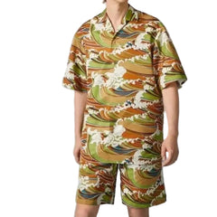 Person wearing a camouflage outfit with a shirt and shorts.