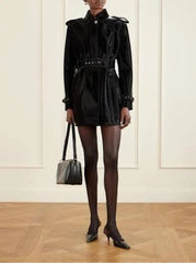 Gucci Black Velvet Effect Leather Trench Coat - BNWT