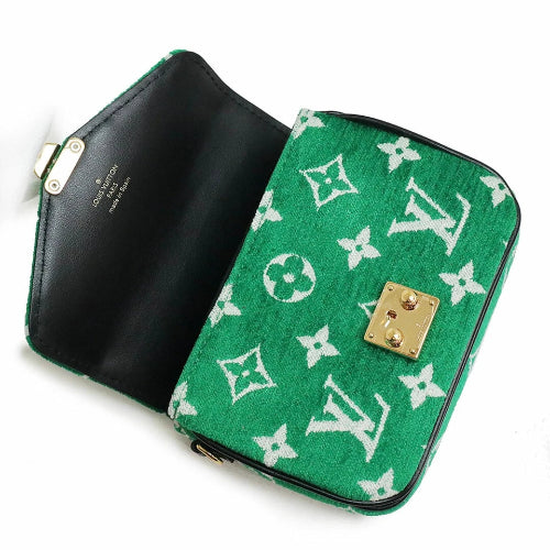 Green wallet with white logo pattern on a white background