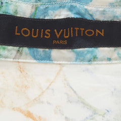 Louis Vuitton label on a multicolored fabric background
