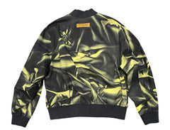Black and yellow camouflage bomber jacket on a white background
