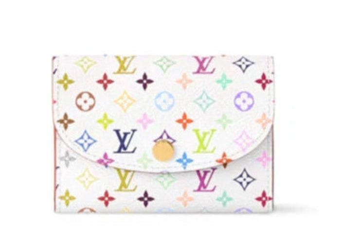 White pouch with colorful pattern on a white background