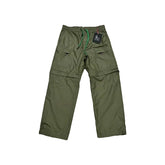 Green pants with a tag on a white background