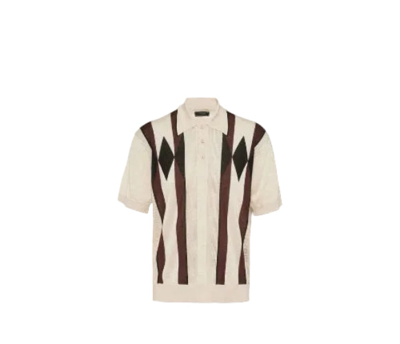 Beige shirt with brown diamond pattern on a light gray background