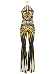 Zebra-striped jumpsuit on a white background