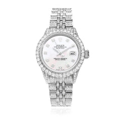Rolex Datejust 26mm Diamond Pave Jubilee Band Diamond Bezel Pearl Dial Watch
