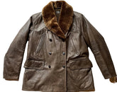 Brown leather jacket with fur collar on a white background