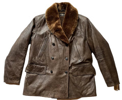 Brown leather coat with fur collar on a white background