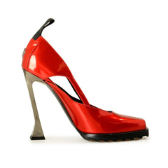 Red high-heeled shoe on a white background