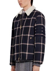 Thom Browne Men's Prince Of Wales Wool Twill Shearling Lined Jacket