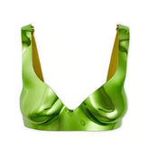 Green bikini top on a white background