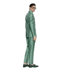Person wearing a green suit on a white background