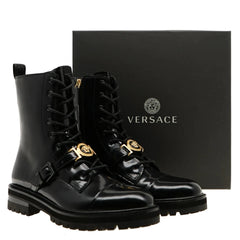 Versace Medusa Black Brushed Leather Boots