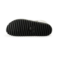 Black sole of a shoe with a brand logo on a white background