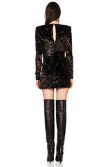 SAINT LAURENT YSL Black Draped Burnout Velvet Silk Mini Dress