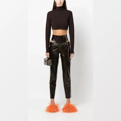 Zeynep Arcay Leather Crop Ankle Pant