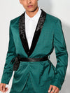 Green Velvet Texture Suit With Weave And Tie