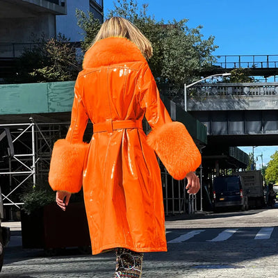 ORANGE GLOW LEATHER TRENCH