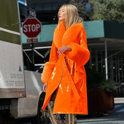 ORANGE GLOW LEATHER TRENCH