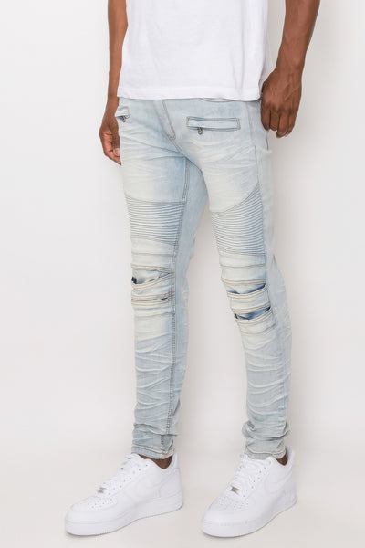 CREASED BIKER DENIM JEAN