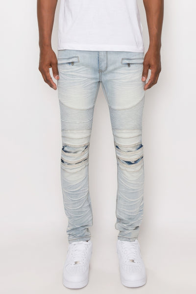 CREASED BIKER DENIM JEAN