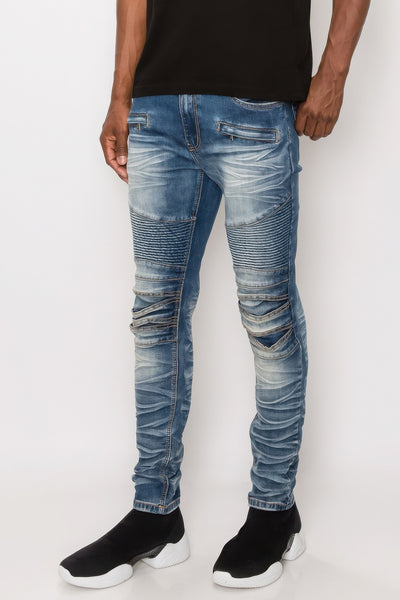 CREASED BIKER DENIM JEAN