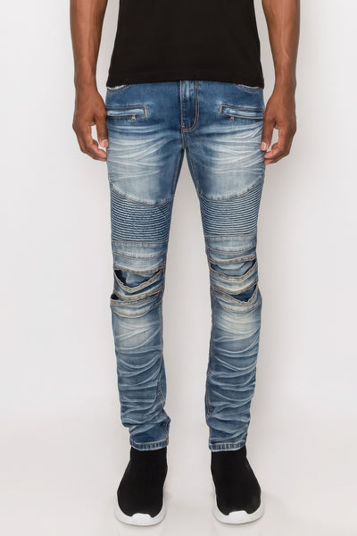 CREASED BIKER DENIM JEAN