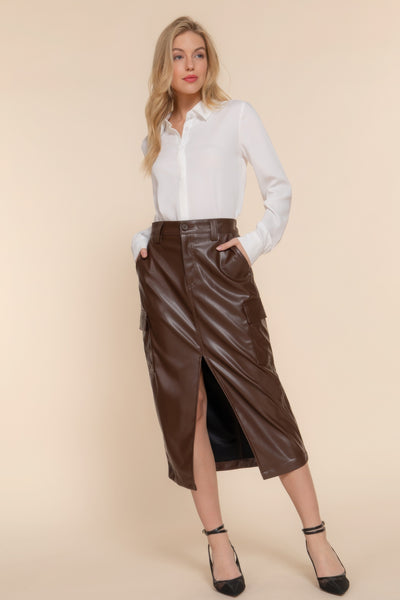 FAUX LEATHER MIDI SKIRT