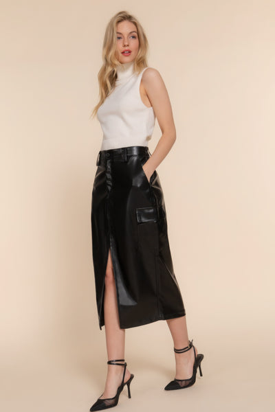 FAUX LEATHER MIDI SKIRT