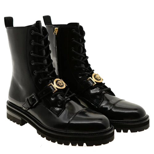 Versace Medusa Black Brushed Leather Boots
