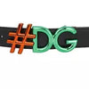 DOLCE & GABBANA DG Logo Metal Buckle Leather Belt Black Green Size 38