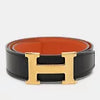 Hermes Black Leather Reversible H Buckle Belt 75CM