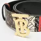 Burberry Brown Monogram Coated Canvas Leather TB Buckle Belt S