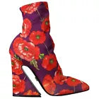 DOLCE & GABBANA Shoes Purple Floral Jersey Stretch Boots EU39 / US8.5