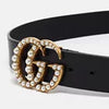 Gucci Black Leather GG Marmont Pearl Embellished Buckle Belt 100CM