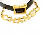 CHANEL Logo Chain Leather Belt 35" Gold Tone 93P Auth w/Box v1514