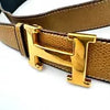 HERMES H Logo Reversible Belt Gold Hardware Beige x Navy Blue Leather Authentic