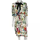 GUCCI White Silk Floral Snake Print Bow Accent Knee Length Long Sleeve Dress S