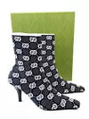 NEW GUCCI GG Monogram Knit Socks Ankle Women's Heel Boots