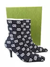 NEW GUCCI GG Monogram Knit Socks Ankle Women's Heel Boots