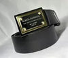 Authentic Dolce & Gabbana Logo Plate Buckle Leather Belt Black x Gold × Silver 34