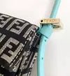 FENDI Zucchino Mini Baguette Black Canvas Blue Leather Shoulder Bag