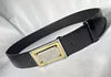 Authentic Dolce & Gabbana Logo Plate Buckle Leather Belt Black x Gold × Silver 34