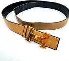 HERMES H Logo Reversible Belt Gold Hardware Beige x Navy Blue Leather Authentic