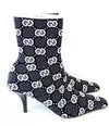 NEW GUCCI GG Monogram Knit Socks Ankle Women's Heel Boots