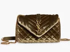 Saint Laurent Small Envelope Velour Crossbody Bag NWT YSL Pale Olive