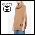 GUCCI Turtleneck Knit Poncho Vest Brown GG Logo Cape