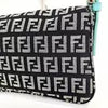 FENDI Zucchino Mini Baguette Black Canvas Blue Leather Shoulder Bag