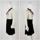 Gucci Web Bow Beige Black Lotus Leaf Long Sleeve Dress Size L